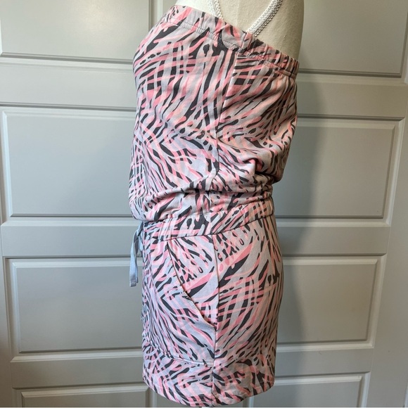 New York & Co Strapless Romper Pink Gray Zebra Print Drawstring Waist Casual XS - Picture 2 of 6
